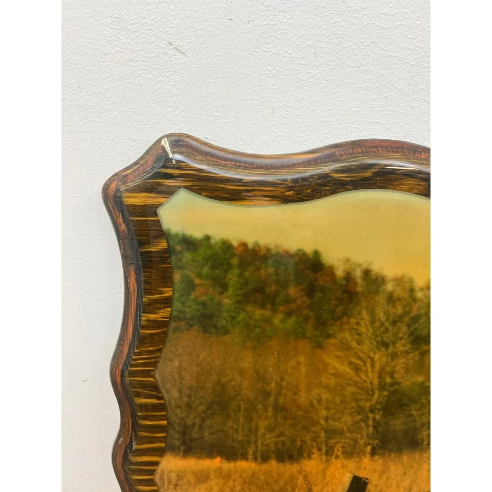 Vintage Wood Lacquer White Tail Deer Picture Cabin Wall Art Hunting Lodge Decor